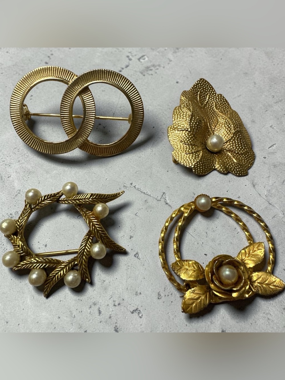 Gold-Tone Floral & Pearl Brooch Set - Women's Jewelry